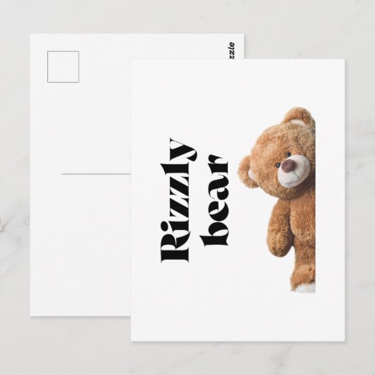 Rizzly cute teddy bear design funny quote briefkaart (Voorkant / Achterkant)