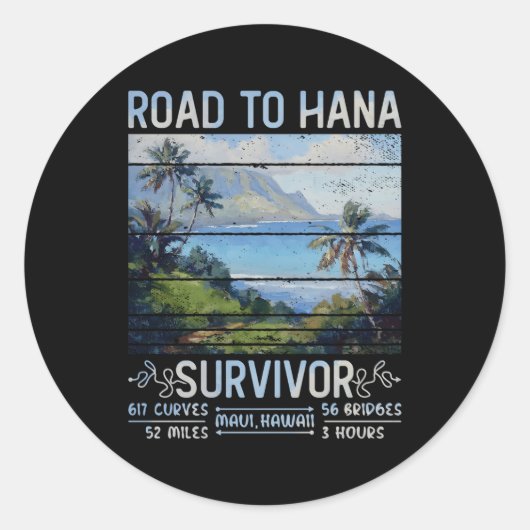 RJC Road tot Hana Survivor Maui Hawaii Trip Advent Ronde Sticker (Voorkant)