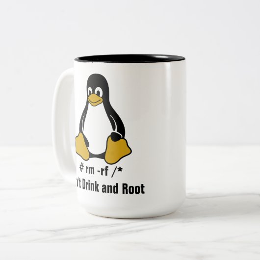 # rm -rf /* tweekleurige koffiemok (Voorkant links)