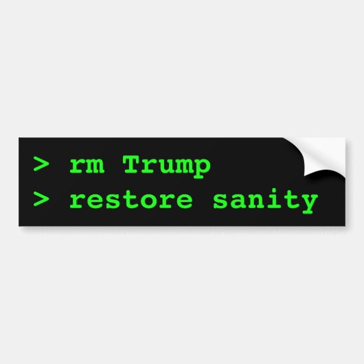 rm Trump; Saniteit herstellen: Anti-Trump Unix Bum Bumpersticker (Voorkant)