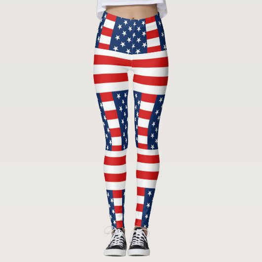 rmdesignflo55 USA vlag op een rode achtergrond Leggings (Voorkant)