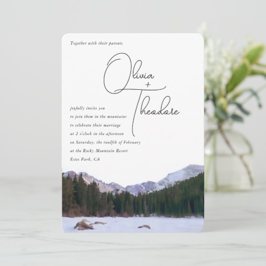 RMNP Winter Berg Bruiloft Kaart (Staand voorkant)