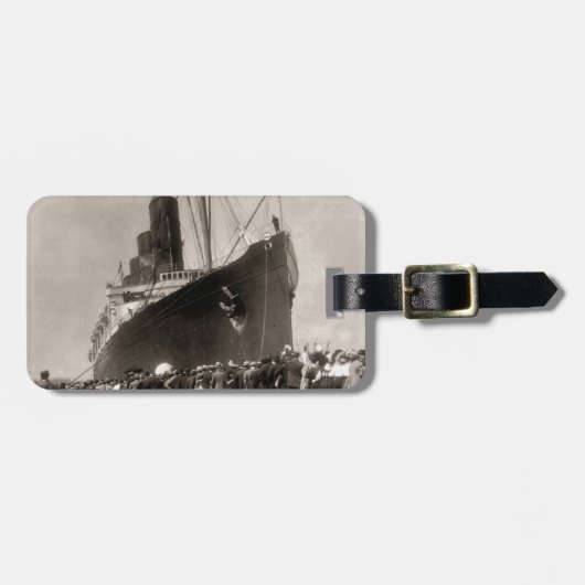 RMS Lusitania arriveert New York City 1907 Bagagelabel (Voorkant horizontaal)