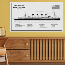 RMS Lusitania - Blauwdrukplannen voor schepen BD Foto Afdruk