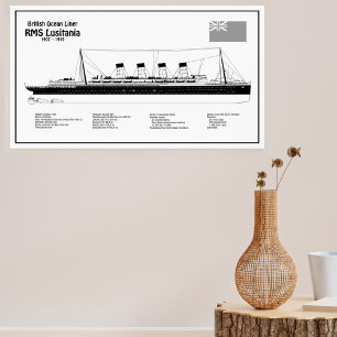 RMS Lusitania - Blauwdrukplannen voor schepen BD Poster