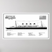 RMS Lusitania - Blauwdrukplannen voor schepen BD Poster (Voorkant)