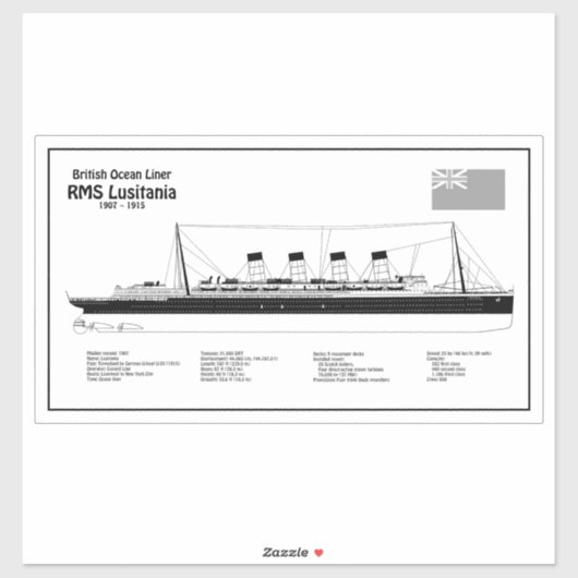 RMS Lusitania - Blauwdrukplannen voor schepen BD Sticker (Vel)