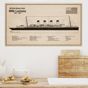 RMS Lusitania - Scheepsblauwdruk Plannen SD Foto Afdruk
