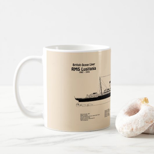 RMS Lusitania - Scheepsblauwdruk Plannen SD Koffiemok (Met donut)