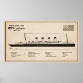 RMS Lusitania - Scheepsblauwdruk Plannen SD Poster (Voorkant)