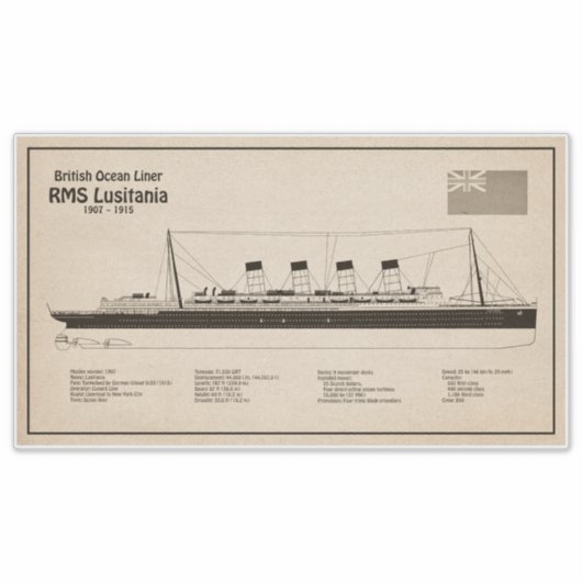 RMS Lusitania - Scheepsblauwdruk Plannen SD Sticker (Voorkant)