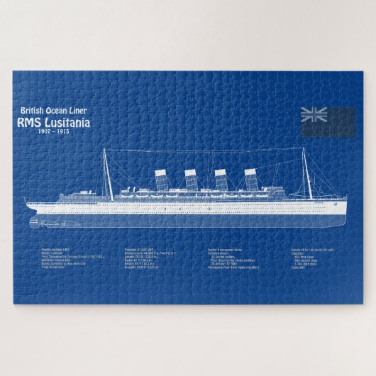 RMS Lusitania - Scheepsblauwdrukplannen ABD Legpuzzel (Horizontaal)