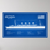 RMS Lusitania - Scheepsblauwdrukplannen ABD Poster (Voorkant)