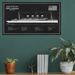 RMS Lusitania - scheepsblauwdrukplannen PBD Foto Afdruk
