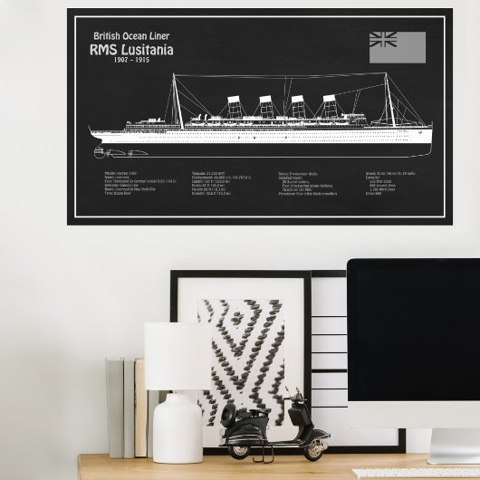 RMS Lusitania - scheepsblauwdrukplannen PBD Poster