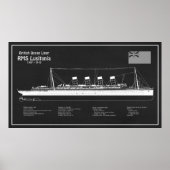 RMS Lusitania - scheepsblauwdrukplannen PBD Poster (Voorkant)