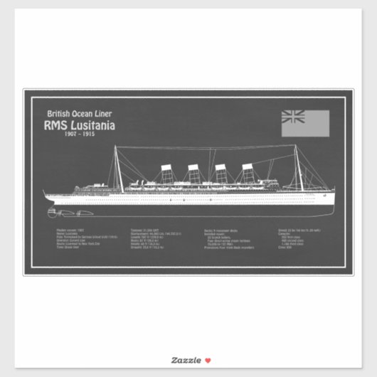 RMS Lusitania - scheepsblauwdrukplannen PBD Sticker (Vel)