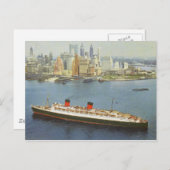 RMS Queen Elizabeth Sailing New York Harbour Briefkaart (Voorkant / Achterkant)