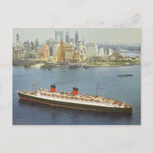 RMS Queen Elizabeth Sailing New York Harbour Briefkaart (Voorkant)