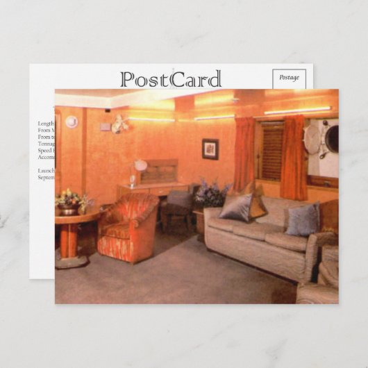 RMS Queen Mary Eerste Klasse zithoek Briefkaart (Voorkant / Achterkant)