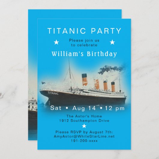 RMS Titanic Blue Verjaardag uitnodiging (Voorkant / Achterkant)