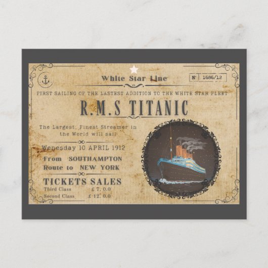 RMS TITANIC BOARDING ADVERTEREN BRIEFKAART (Voorkant)