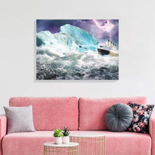 RMS Titanic en Iceberg Painting Wrapped Canvas (Insitu (Woonkamer))