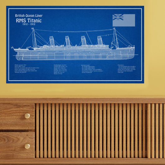 RMS Titanic Schip Blauwdruk Plannen ABD Foto Afdruk