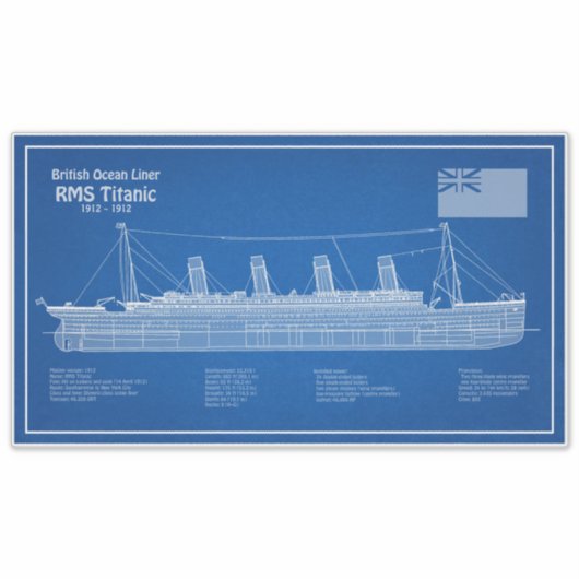 RMS Titanic Schip Blauwdruk Plannen ABD Sticker (Voorkant)