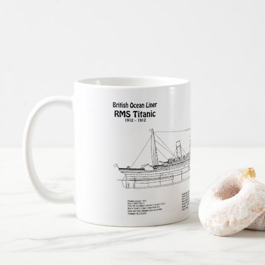 RMS Titanic Ship Blueprint Plans BD Koffiemok (Met donut)