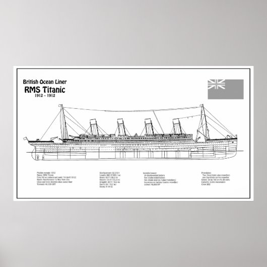 RMS Titanic Ship Blueprint Plans BD Poster (Voorkant)