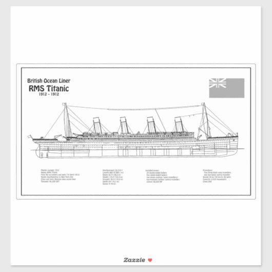 RMS Titanic Ship Blueprint Plans BD Sticker (Vel)
