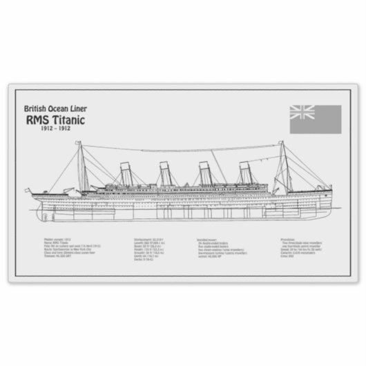 RMS Titanic Ship Blueprint Plans BD Sticker (Voorkant)
