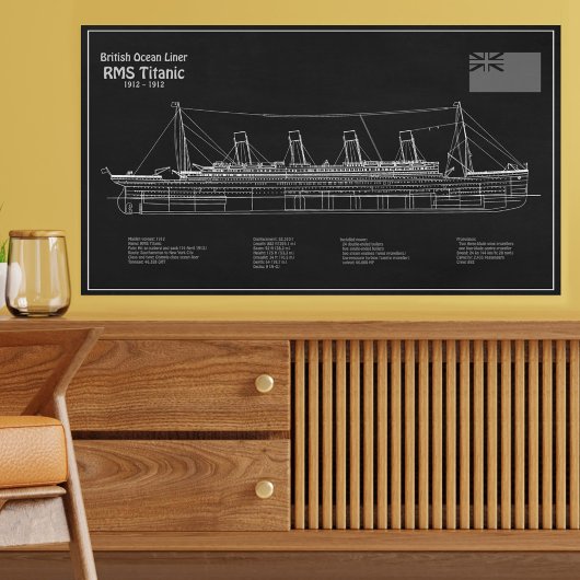 RMS Titanic Ship Blueprint Plans PBD Foto Afdruk