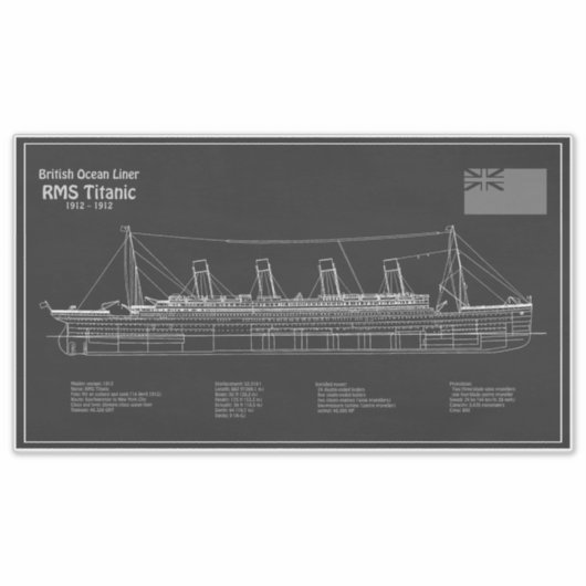 RMS Titanic Ship Blueprint Plans PBD Sticker (Voorkant)