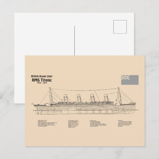 RMS Titanic Ship Blueprint Plans SD Briefkaart (Voorkant / Achterkant)