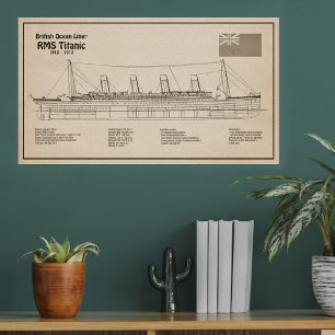 RMS Titanic Ship Blueprint Plans SD Foto Afdruk