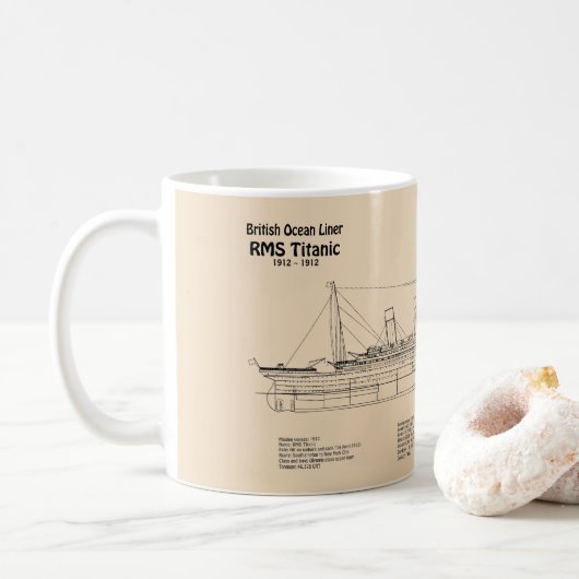 RMS Titanic Ship Blueprint Plans SD Koffiemok (Met donut)