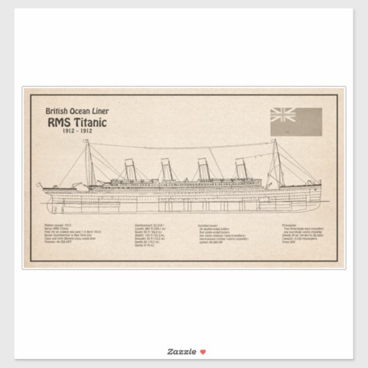 RMS Titanic Ship Blueprint Plans SD Sticker (Vel)