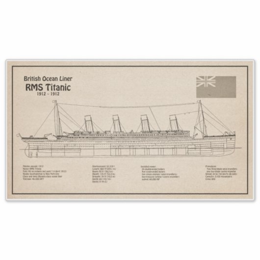 RMS Titanic Ship Blueprint Plans SD Sticker (Voorkant)