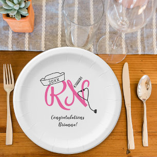RN afstudeerfeest decor, hot roze zilver Papieren Bordje