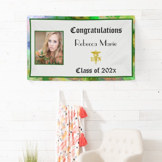 RN Afstuderen Green Pink Blue Waterverf Spandoek (Insitu)