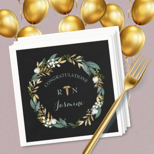 RN afstuderen groene krans + gouden caduceus Servet