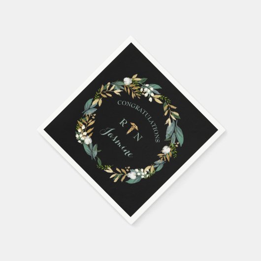 RN afstuderen groene krans + gouden caduceus Servet (Hoek)