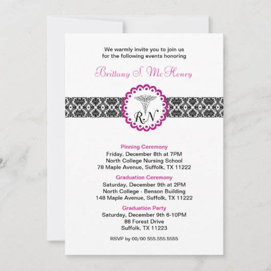 RN Afstuderen Uitnodiging/pinning graduatie-partij Kaart (Voorkant)