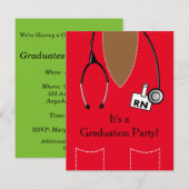 RN Black Nurse Afstuderen Invitation Scrub #44 Kaart (Voorkant / Achterkant)