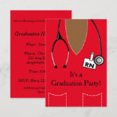 RN Black Nurse Afstuderen Invitation Scrub #49 Kaart (Voorkant / Achterkant)