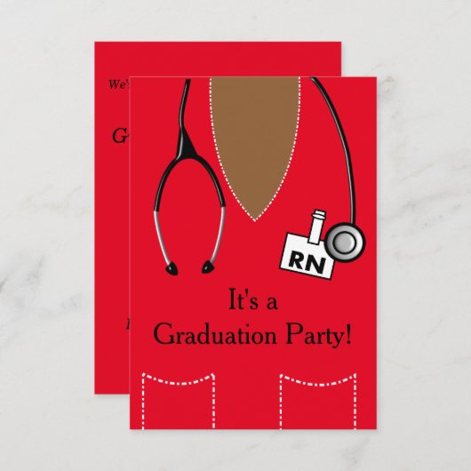 RN Black Nurse Afstuderen Invitation Scrub #49 Kaart (Voorkant / Achterkant)