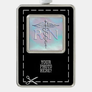 RN Caduceus Medical Moeder Pearl Decor Verzilverd Omlijst Ornament