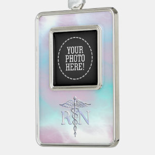 RN Caduceus Medical Moeder Pearl Decor Verzilverd Omlijst Ornament